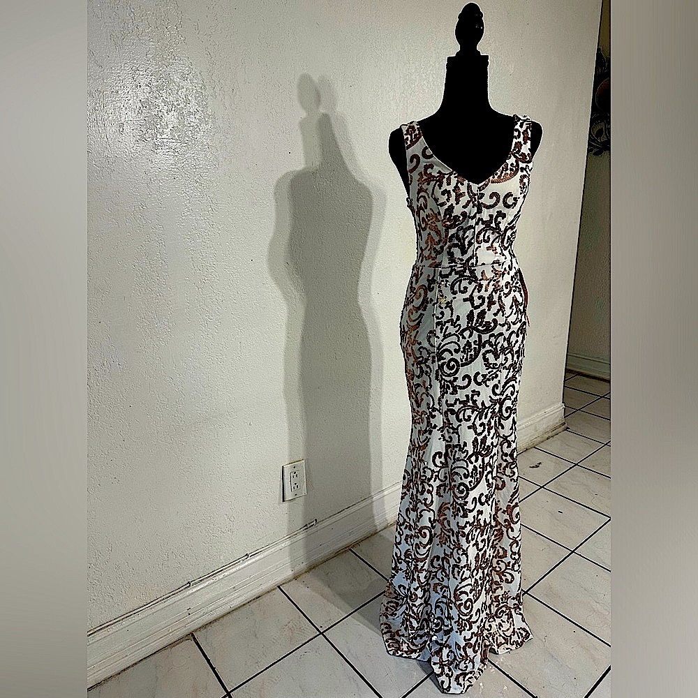 NWT CITY TRIANGLES Maxi Dress Ivory Gold sequin